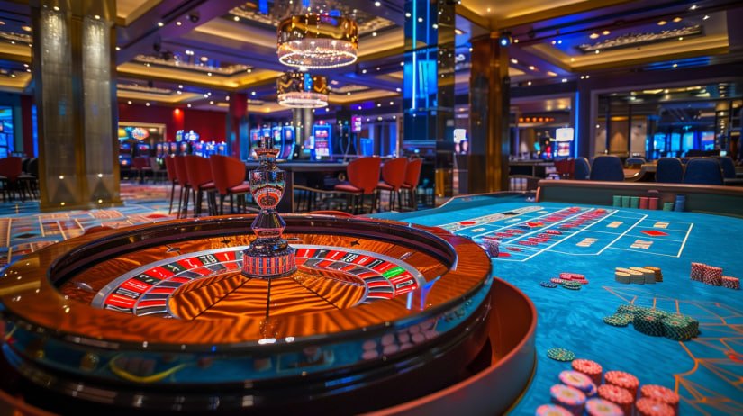 Meja Super Sic Bo dealer langsung dengan tiga dadu transparan dan opsi taruhan di layar ubgaming